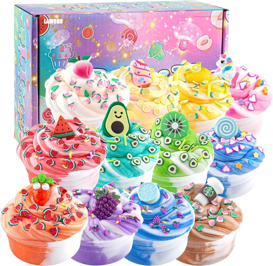 LAWOHO 12Pack Butterschleim, zweifarbiges, Flauschiges Slime set für Mädchen & Jungen, weiches & antihaftbeschichtetes Spielzeug zum Stressabbau, Geschenkidee für Geburtstag Ostern Weihnachten Neujahr