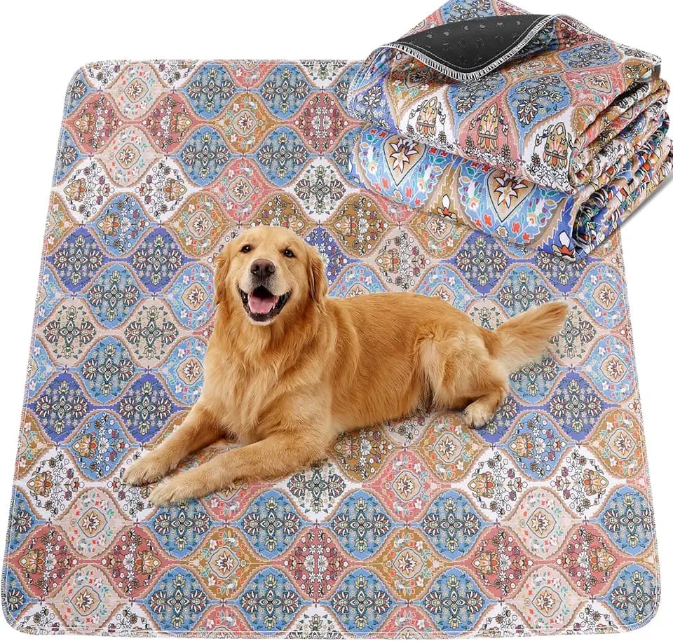 Gimars 2er Set 91 x 121 cm Welpenunterlagen Waschbar im Boho-Design, Wiederverwendbare Hundematte für Hunde & Welpen, saugfähig und strapazierfähig