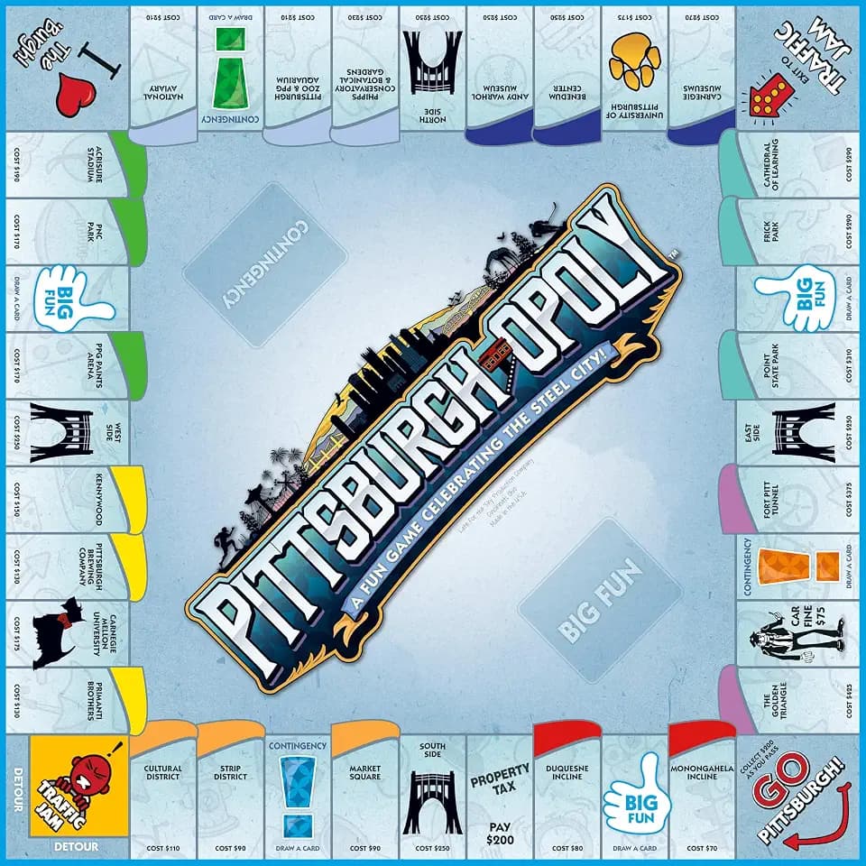 Late for the Sky Pittsburgh-Opoly Board Game, City Strategy Fun, Ages 8+