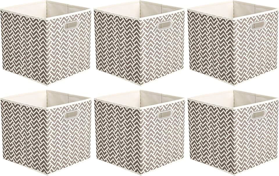 Amazon Basics Zusammenklappbare Aufbewahrungswürfel aus Stoff mit ovalen Ösen, 6er-Pack, Zackenmuster in Taupe, 26,7 x 27,9 x 28.2 cm