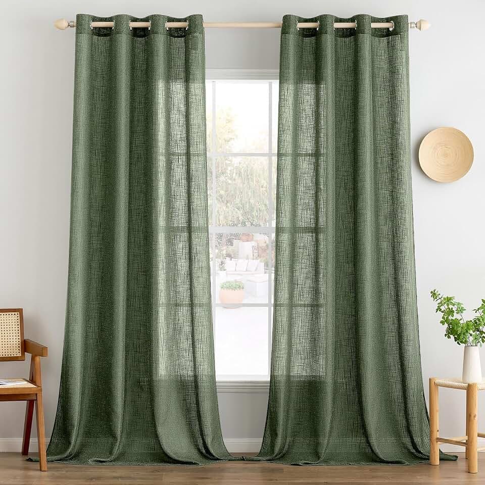 MIULEE Gardinen Leinen mit ösen Halbtransparent Vorhänge Olivgrün 280x140