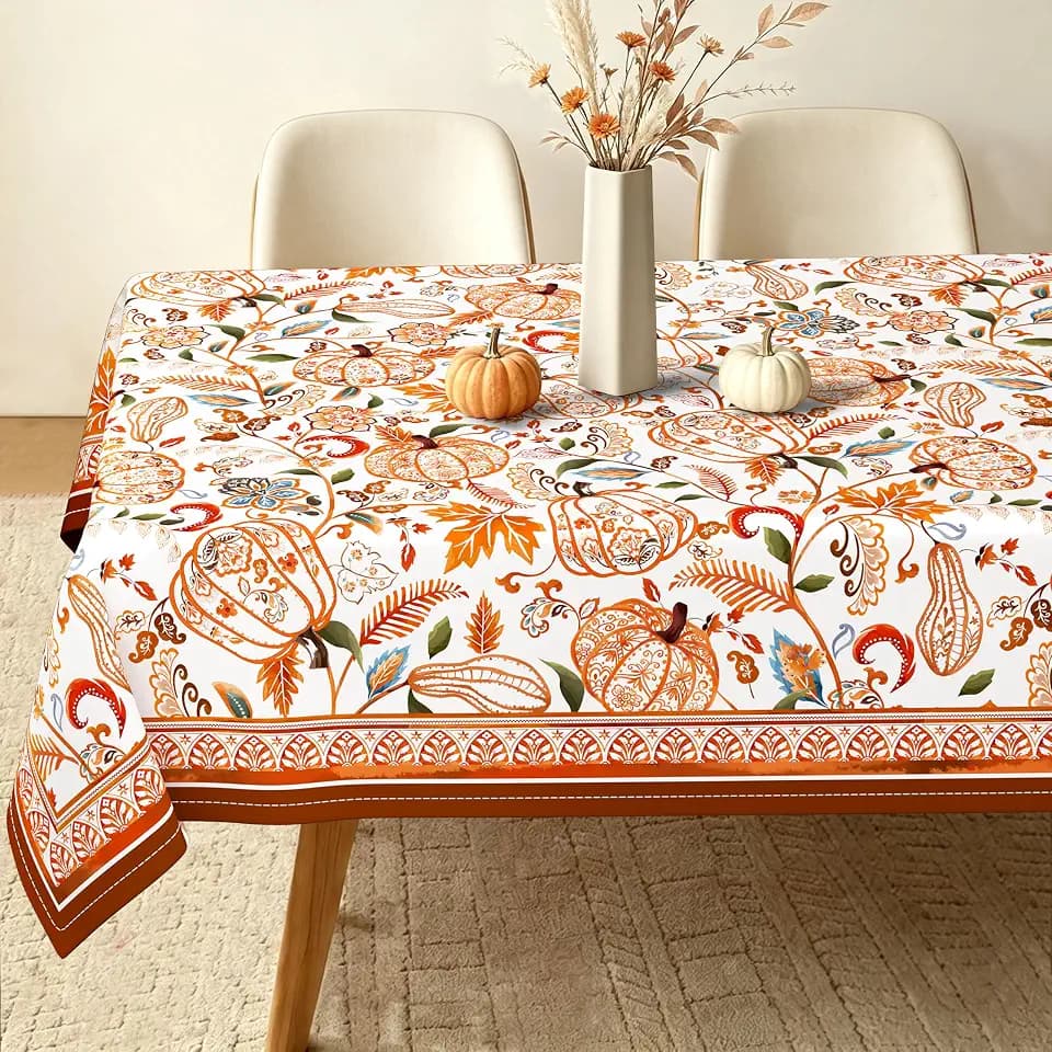 Waterproof Tablecloth Fall Tablecloth, Autumn Rectangle Paisley Pumpkin Table Cover 60 x 102, Wrinkle Resistant and Washable Pumpkin Table Cloths, Perfect for Kitchen Dinner