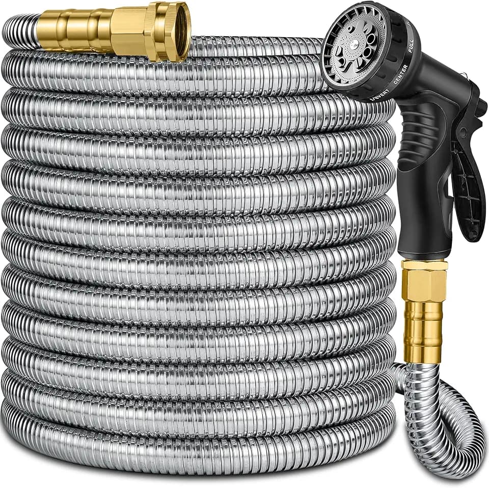 50 ft Stainless Steel Garden Hose - 2026 New Upgraded Technology Metal Water Hoses with 3/4" Solid Fitting - Lightweight,Ultra Flexible,Durable,Kink-Less Watering Pipes Garden Hoses For Yard, Outdoor
