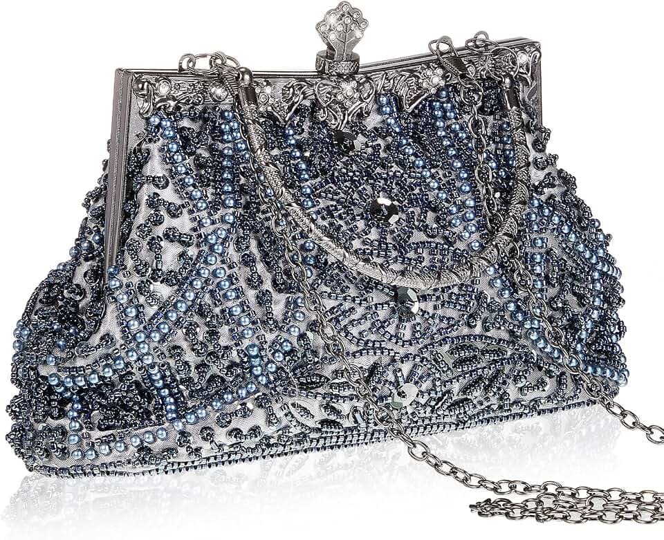 Amylove 1920s Accessories for Women Vintage Beaded Clutch Evening Bag Formal Rhinestone Flapper Purse for Wedding Party Gift