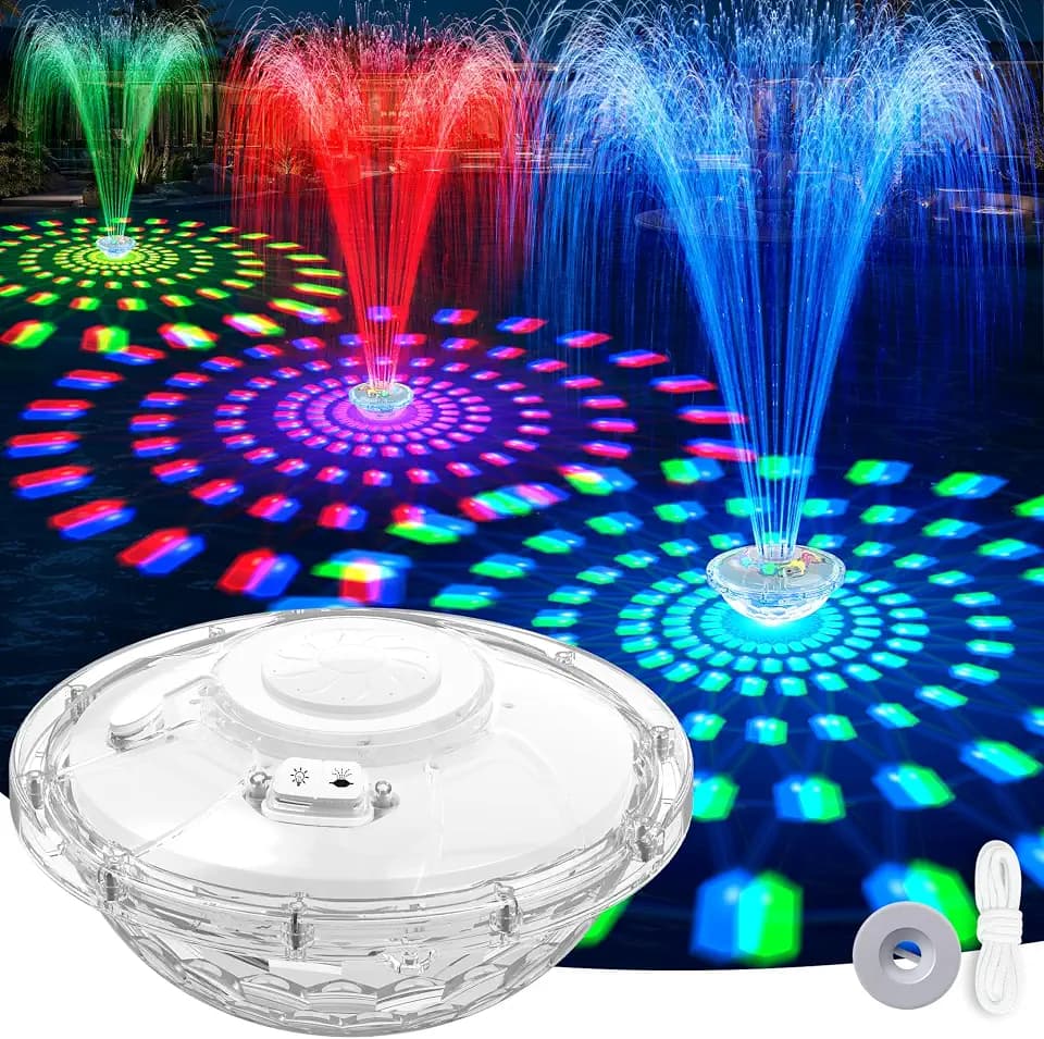 Pool Fountain with Light,Upgraded Rechargeable Floating Pool Fountain Pumps