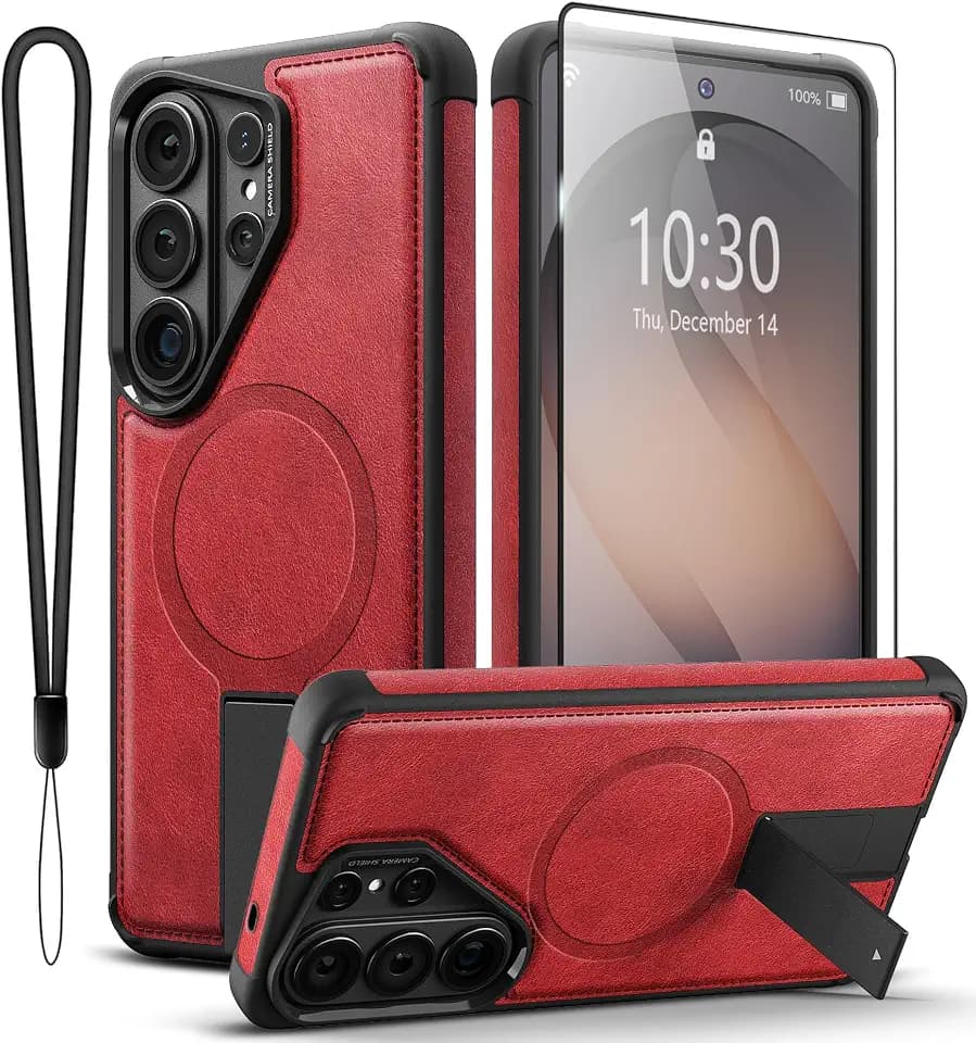 for Samsung Galaxy S26 Ultra Leather Case, Women's, Rose Red