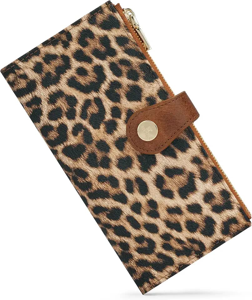 Leopard Women's Wallet,Thin RFID Card Holder with Zipper Pocket