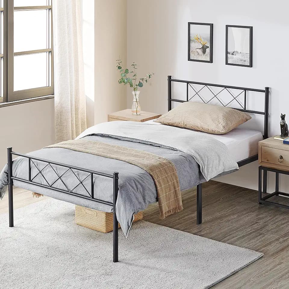 Yaheetech Einzelbett aus Metall, 90 x 190 cm, Höhe 32 cm, mit schwarzem