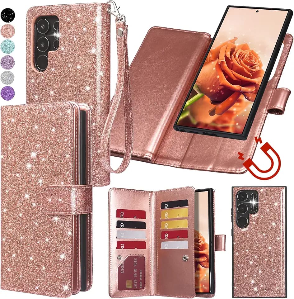 Varikke for Galaxy S23 Ultra Wallet Case Magnetic Detachable, Rose Gold