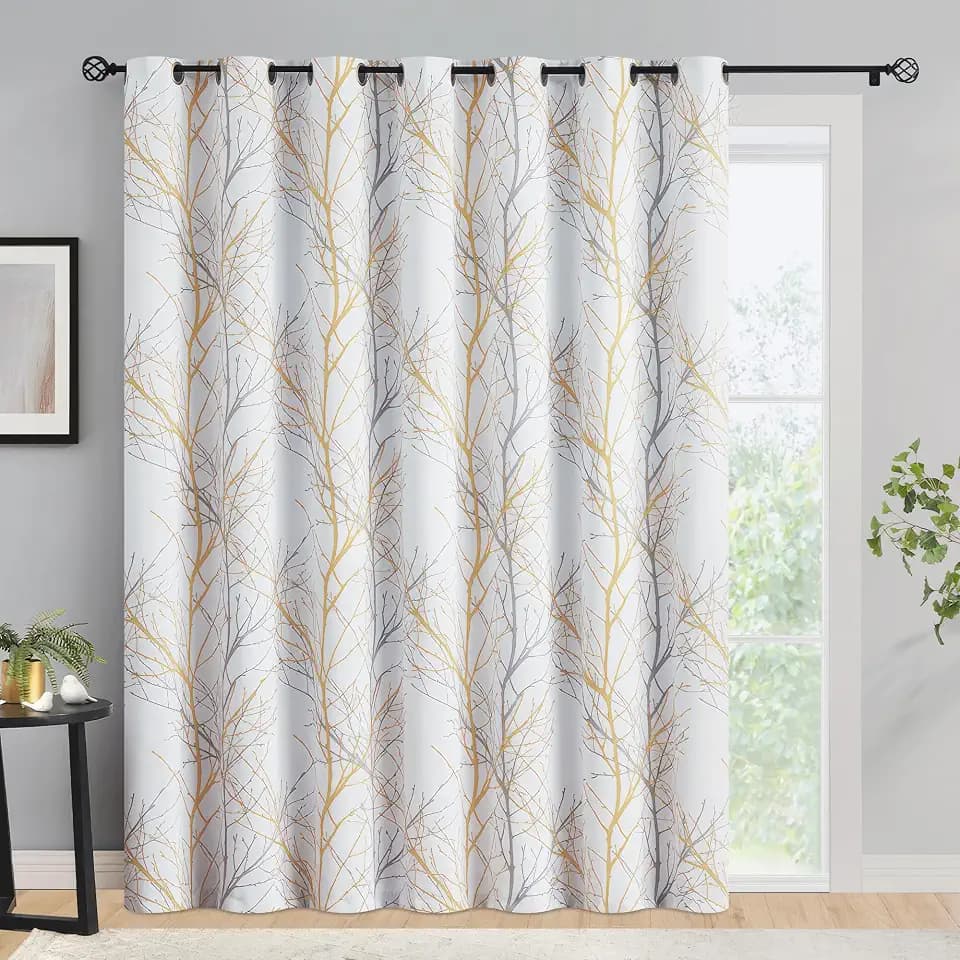 FMFUNCTEX 100% Blackout Mustard Yellow Tree Branch Curtains 84 Inch 1 Panel
