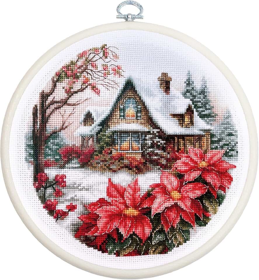Luca-S Cross Stitch Kit with Hoop Included Little House in The Forest, BC227, Counted Cross Stitch Kit for Adults, Needlecraft and Embroidery Kit