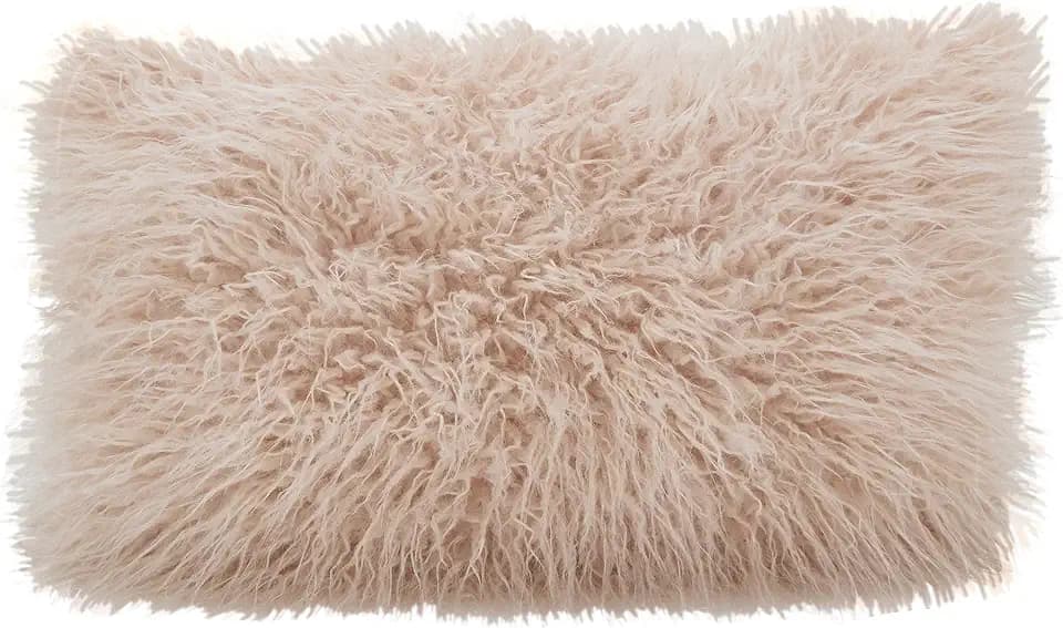 SARO LIFESTYLE Mongolian Faux Fur Poly Filled Throw Pillow