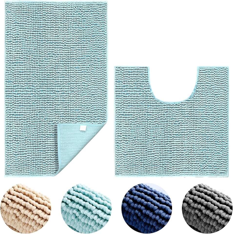 Rutschfestes Badematten-Set, Hohe Wasseraufnahme, Weiche Mikrofaser, WC-Vorleger, Maschinenwaschbar, Badezimmermatten, Teppich, 50 x 50 cm/50 x 80 cm (Hellblau)