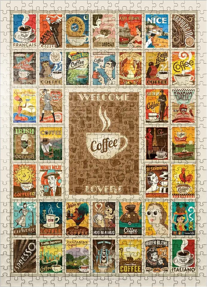 MyPuzzle Coffee Collection: Multi-Image Print, Vintage Poster - Premium 500 Piece Jigsaw Puzzle for Adults