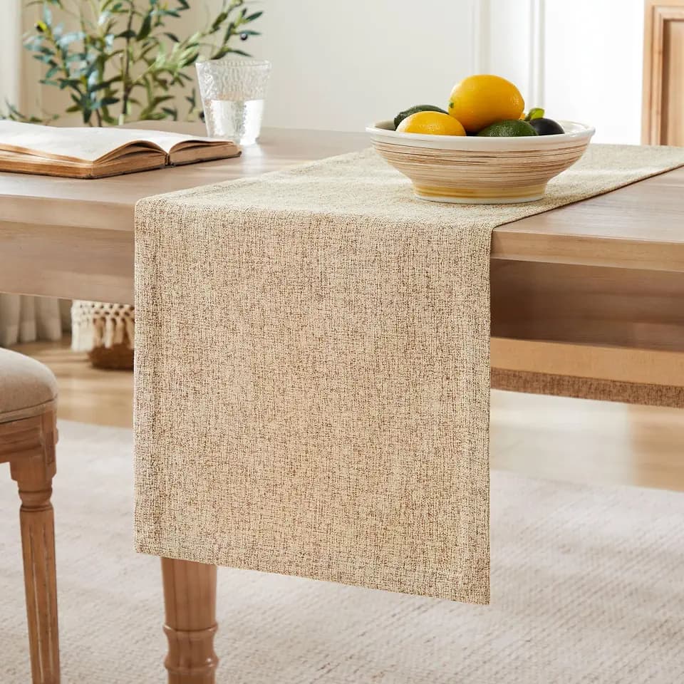 ZeeMart Burlap Style Farmhouse Table Runner, 14x48 Inches Warm Beige/Brown