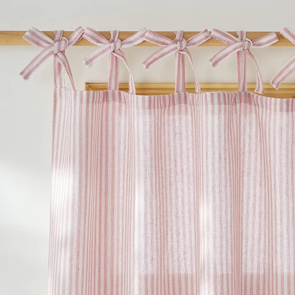 NICETOWN Tie Top Pink Linen Curtains for Girls Room, W52xL84, 2 Panels
