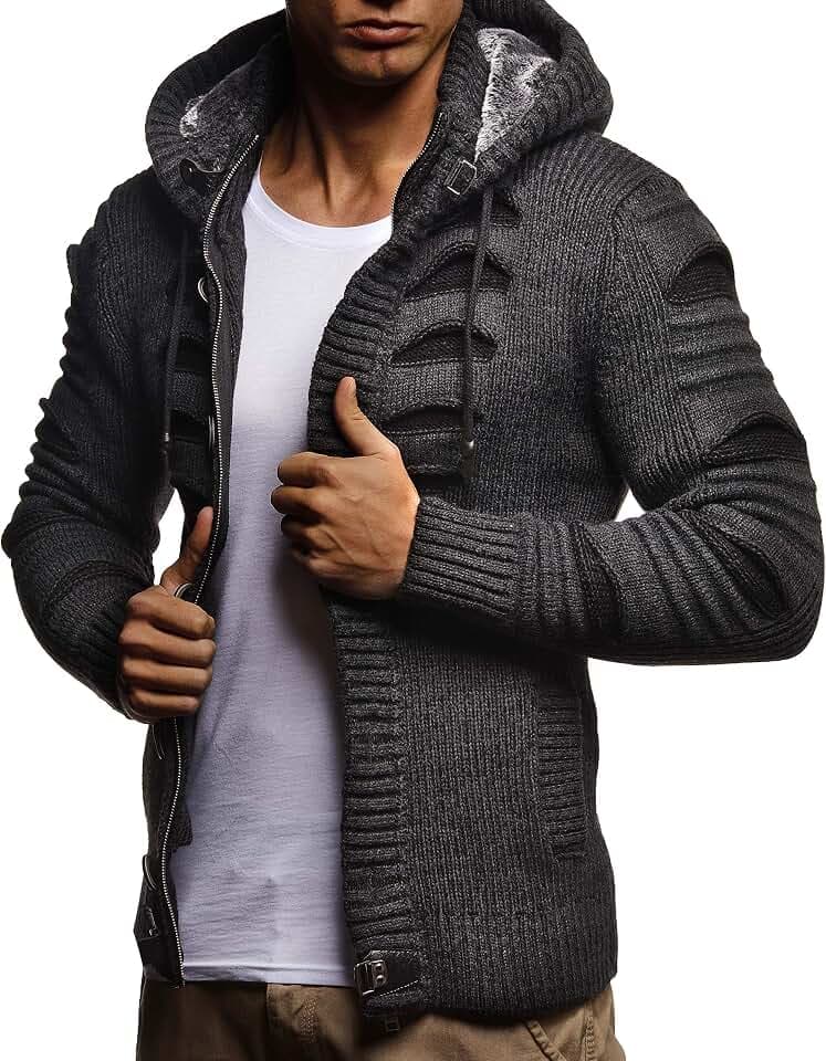 Leif Nelson Strickjacke Herren mit Kapuze & Reissverschluss - Strick Sweatjacke Männer Cardigan für Winter & Sommer