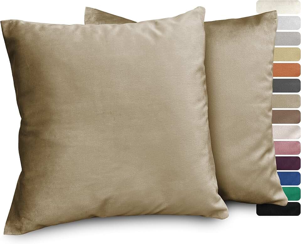 BEAUTEX Samt Kissenbezug 50x50 Cappuccino Kissenhülle Dekokissen 2er Set