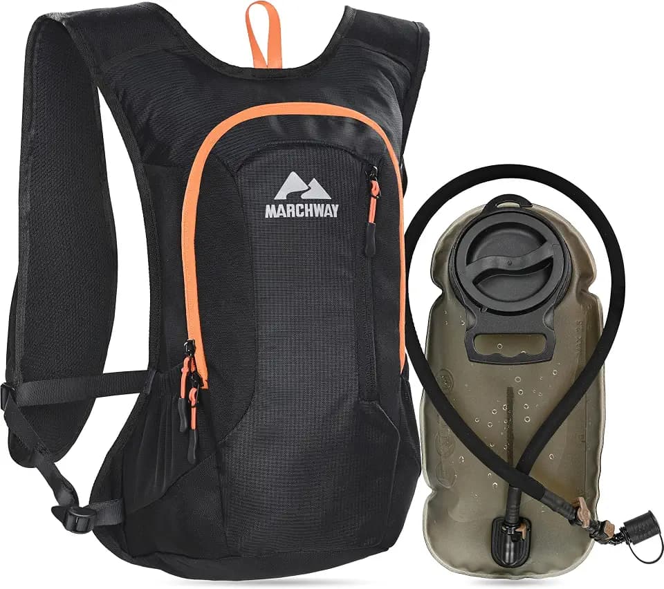 MARCHWAY Lightweight Hydration Backpack with Vest Style Straps & 2.5L TPU Water Bladder, Versatile Sleek Multi-Pocket Pack for Hiking, Cycling, Running, Backpacking, Travel