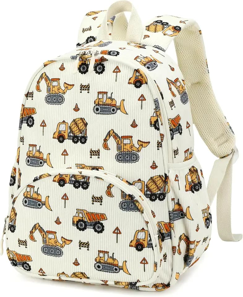 LOIDOU Toddler Backpack Boys Kids Preschool Kindergarten School Backpack Book Bag for Daycare Nursery Travel (Construction Car, L)