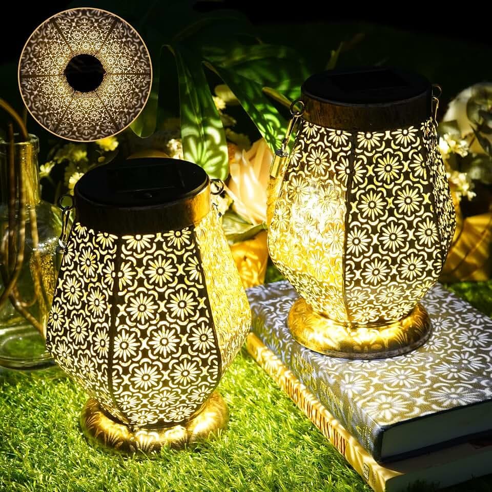 OUILA Solarlaterne für außen, 2 Stück LED Solarlampen Gartendeko, IP65 Wasserdicht Solarleuchten, Hängend Solar Gartenleuchten für Draußen, Garten, Balkon, Outdoor, Terrassen etc