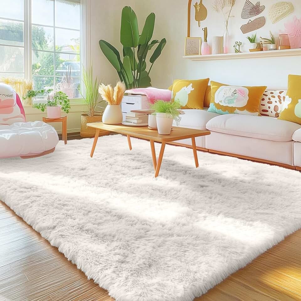 Homaxy Hochflor Waschbar Groß Teppich Wohnzimmer 200 x 280 cm, Creme
