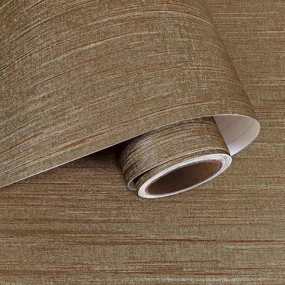 VaryPaper 15.7''x315'' Bronze Brown Grasscloth Wallpaper Peel and Stick Textured Grass Cloth Contact Paper for Cabinets Waterproof Self Adhesive Vinyl Wall Paper Linen Wallpaper for Bedroom Nursery