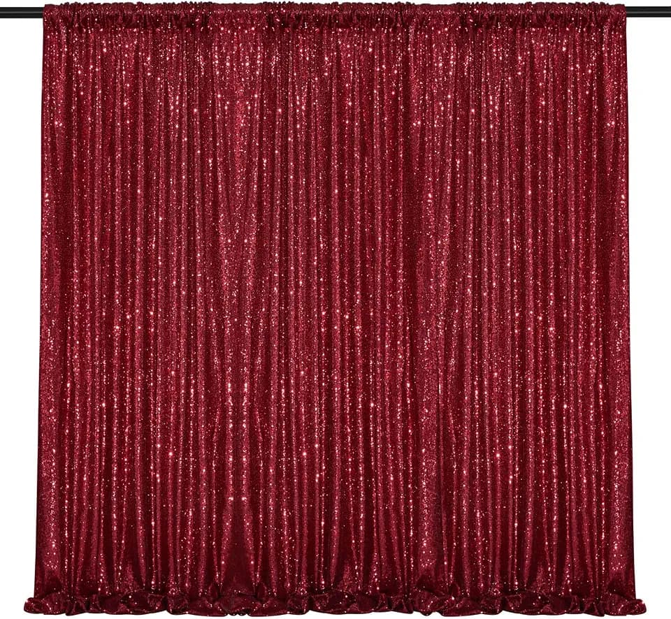 Burgundy Sequin Backdrop 2 Pcs 5FTx10FT Glitter Backdrop Curtains Birthday Party Decoration Photography Backgrounds Fabric Backdrop
