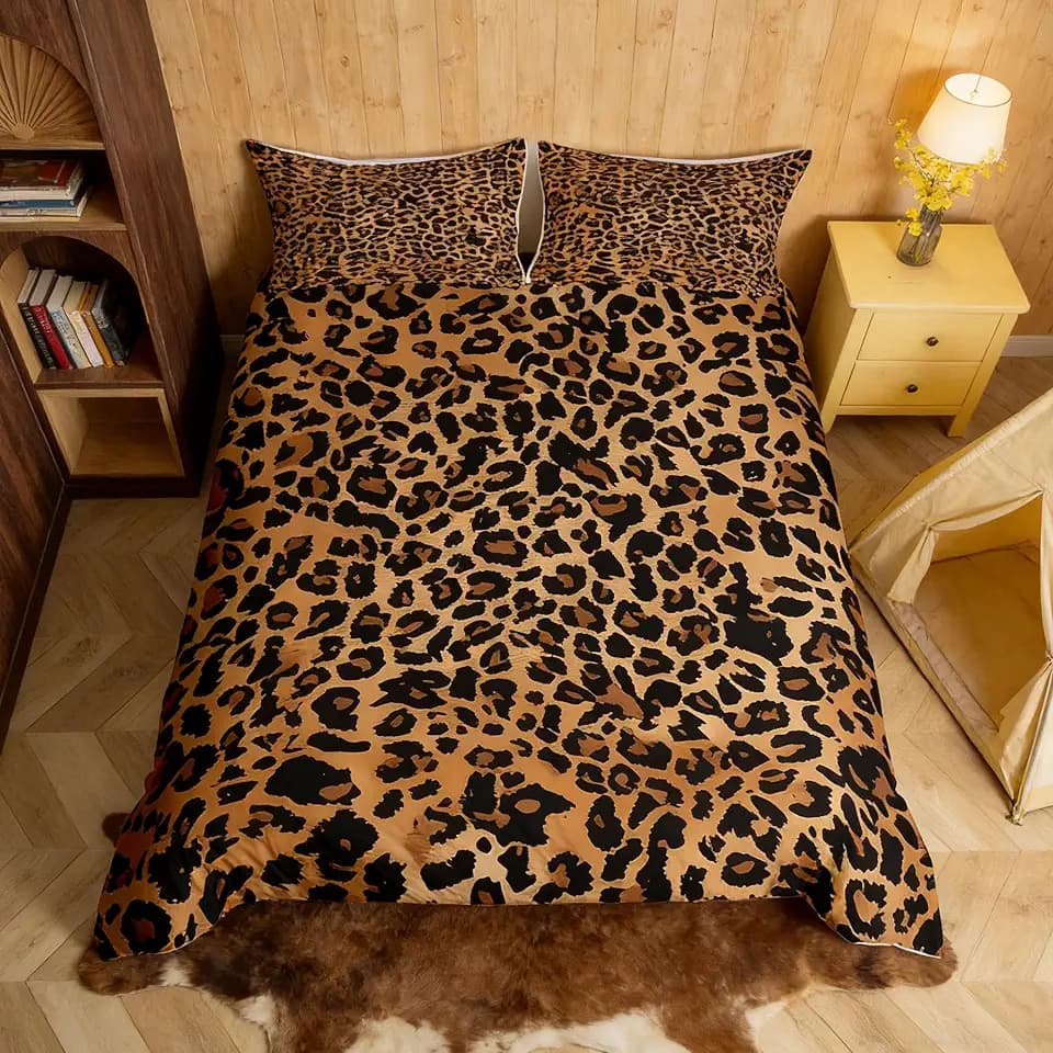Homemissing Kinder schwarz braun Leopard Bettwäsche Set 135x200cm Tierdruck Betten für Jungen Mädchen Teens Gepard Bettwäsche-Set leichte Safari Schlafzimmer Dekor