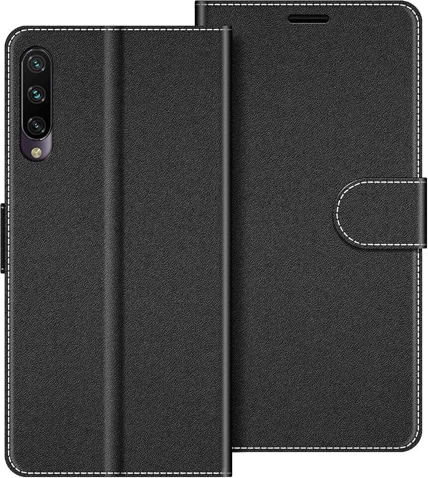 COODIO Handyhülle für Xiaomi Mi A3 Handy Hülle, Xiaomi Mi A3 Hülle Leder Handytasche für Xiaomi Mi A3 Klapphülle Tasche, Schwarz