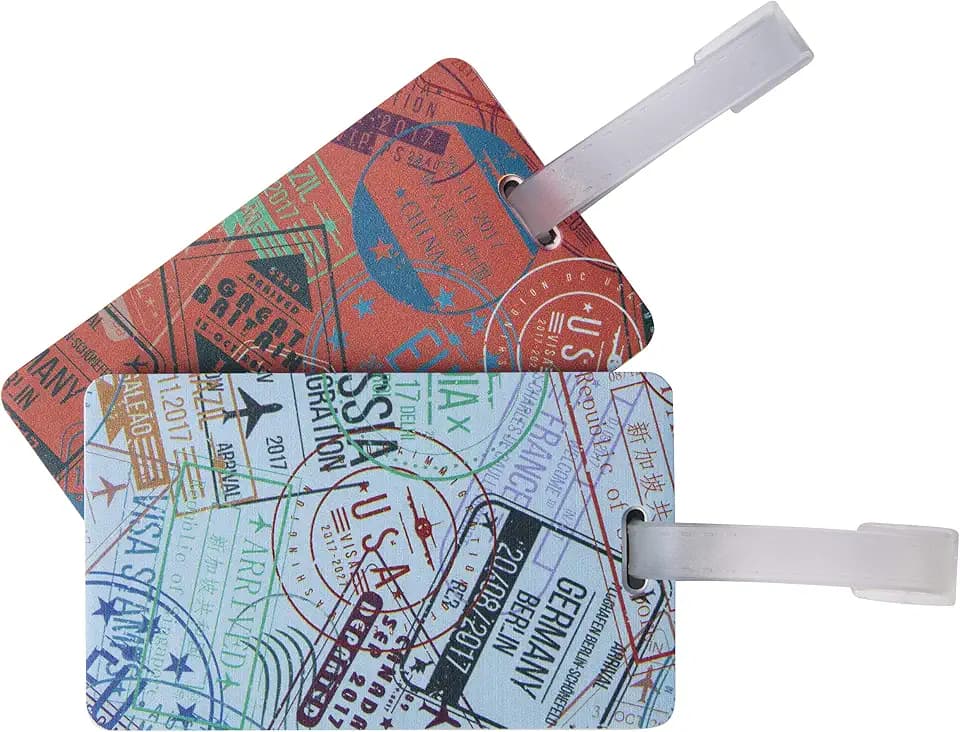 Travelon Set of 2 Luggage Tags, Passport Stamps