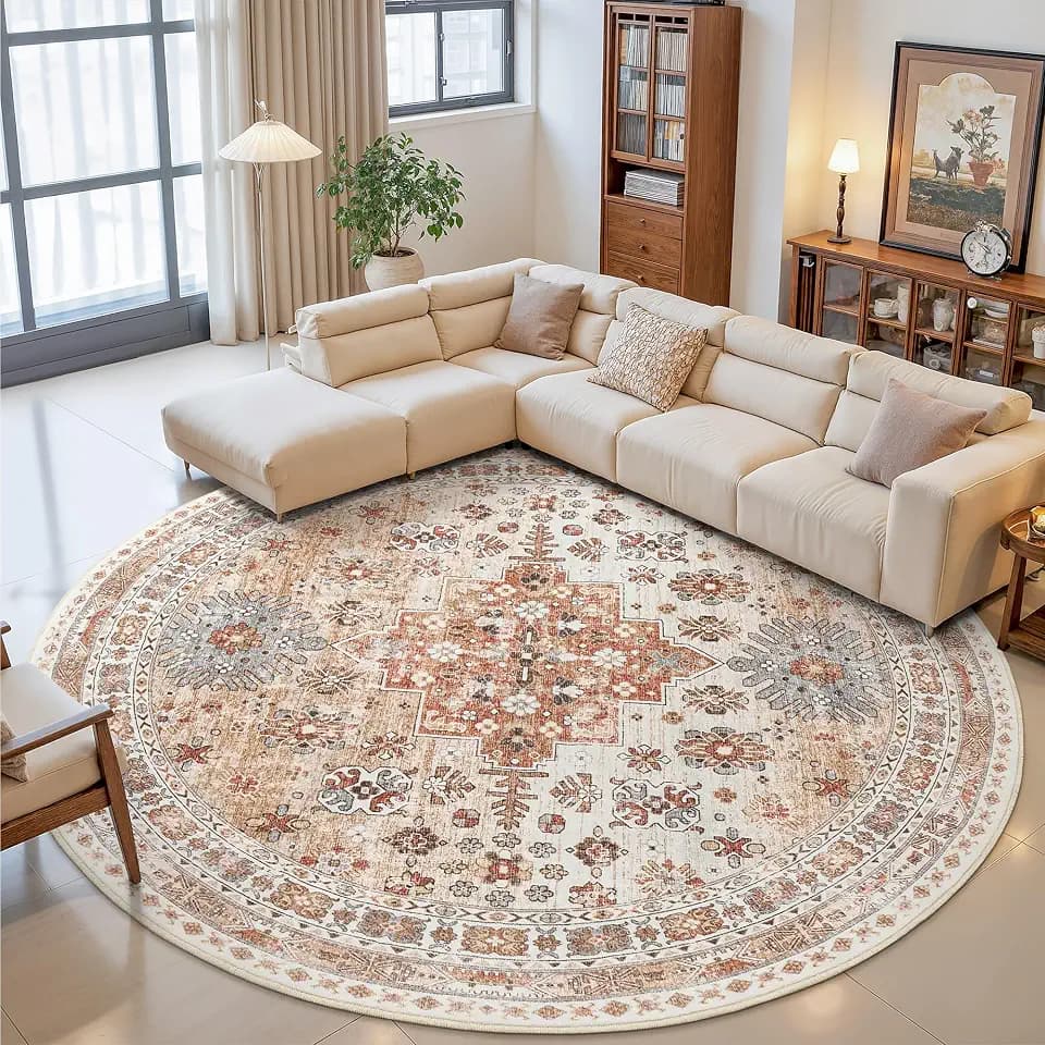 zesthome 9ft Round Rug,Large Circle Rug for Dining Room Table,Orange