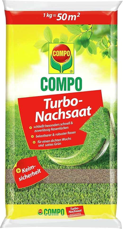 COMPO Turbo‑Nachsaat, Premium Rasensamen schnellkeimend, 1 kg für 50 m²
