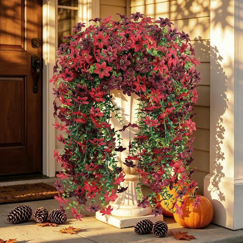 Faux Silk Daisy Hanging Flowers, UV Resistant Fall Decor, 2PCS