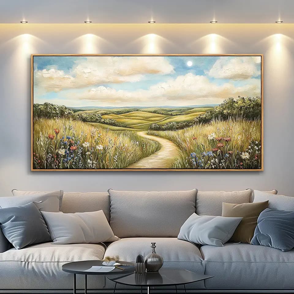 PHAOHUAXM Wall Art For Living Room Canvas Wall Decor For Bedroom Print Ink-Wash Landscape Paintings Office Restaurant Room Decorations Printing Artwork Ready To Hang Home Decor Wood Framed 20"X40"