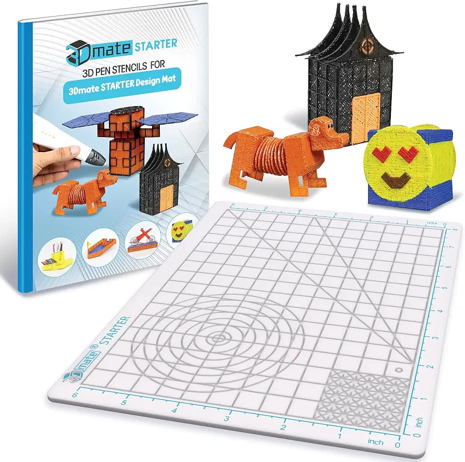 3Dmate Starter – Transparente 3D-Stiftmatte 23 x 18 cm mit kompatiblem Schablonenbuch – Flexibles beidseitig hitzebeständiges Silikon – 3D-Stiftzubehör – Vorlagen für Kinder …