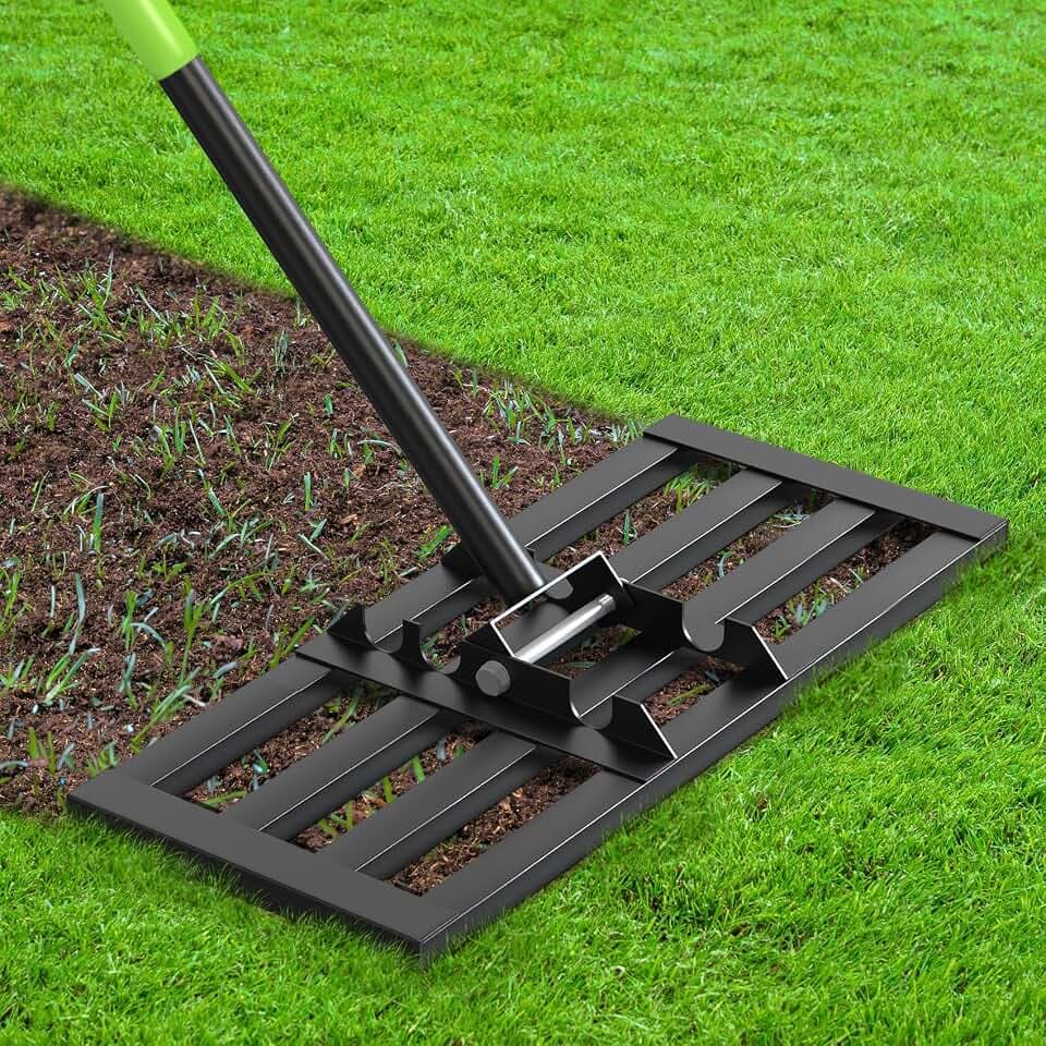 Seeutek Lawn Leveling Rake, 17" x 10" Heavy Duty Ground Leveler