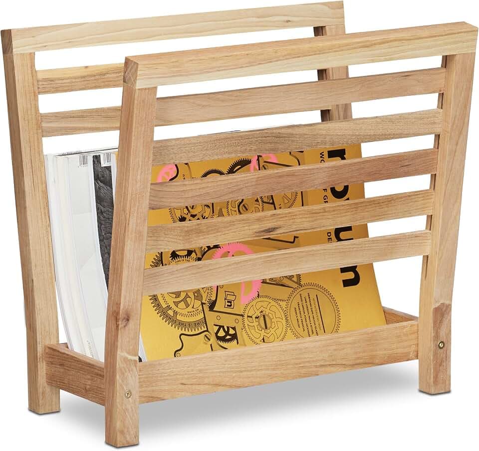 Relaxdays Zeitungsständer Walnuss, Ablage, Zeitungshalter, Zeitschriftenhalter, HxBxT: 38,5 x 26,5 x 40 cm, Holz, Natur