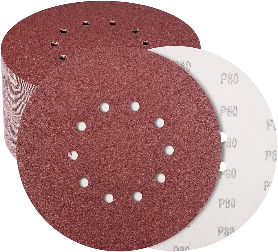 50 Pack 9-Inch 10-Hole Hook-and-Loop Sanding Disc, 80 Grit Aluminum Oxide Drywall Sandpaper for ‎9" Drywall Sander Pads, Finishing Ceiling Wood Floor