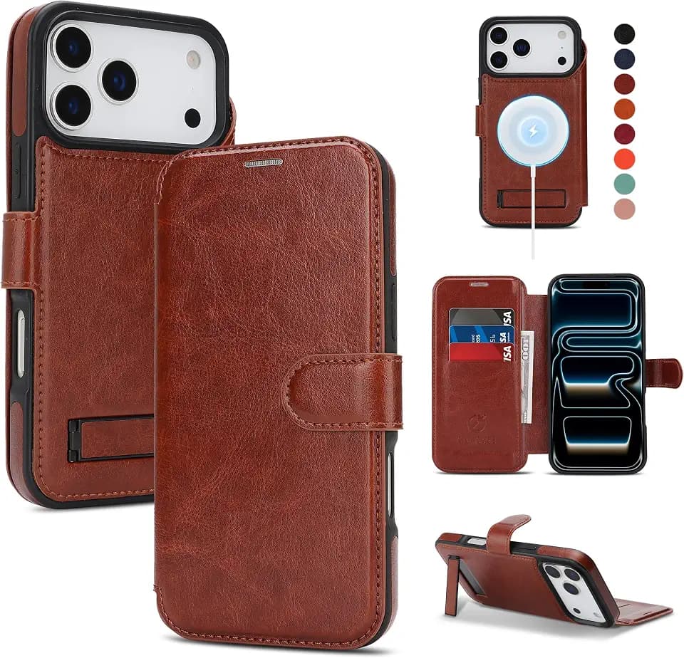 for iPhone 18/17 Pro Max Wallet Case with Stand,PU Leather Flip Credit Card Holder Slots (RFID Blocking),Compatible with Magsafe Magnetic Holder Phone Cover Women Men,Dark Brown