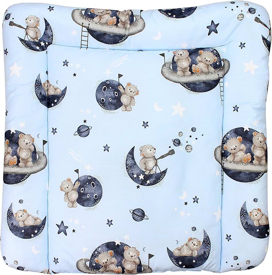 TupTam Baby Wickeltischauflage mit Baumwollbezug Gemustert, Farbe: Bären im Kosmos, Größe: 75 x 85 cm