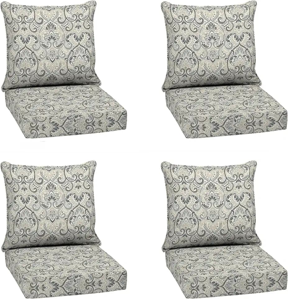 Arden Deep Seat Outdoor Chair Cushion Set (4-Pack), 24 in x 24 in, Weather-Proof, Rain-Proof, Fade Resistant Patio Cushion Set for Chair, Sofa, and Couch Neutral Aurora Damask