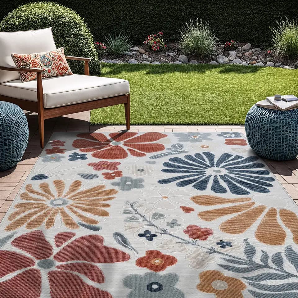 Beverly Rug Outdoor Rug 5x7 Modern Floral Tropical Area Rugs for Outdoor and Indoor Patio Easy to Clean Non Shedding Living Room Porch Garden Washable Outside Carpet (5 x 7 Multi)