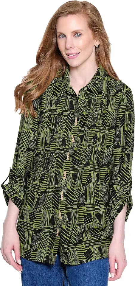 Ali Miles Women's Woven Button Front Tunic, Point Collar