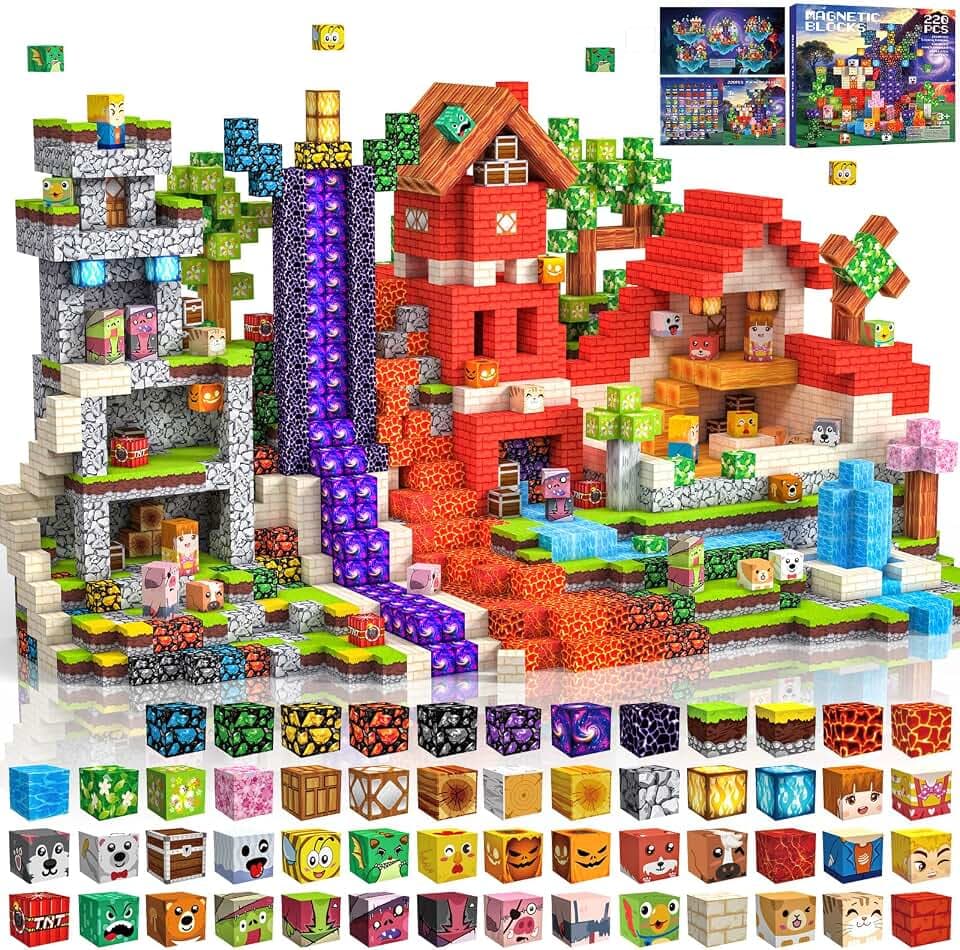 Magnetische Bausteine 220 PCS 2CM Magnetbausteine für Kinder ab 3 Jahre Blocks, Montessori Spielzeug Magnete Kinder, Magnetische Bauwelt Geburtstag Geschenk ab 3 4 5 6 7 8 9 10 11 12 Jungen Mädchen