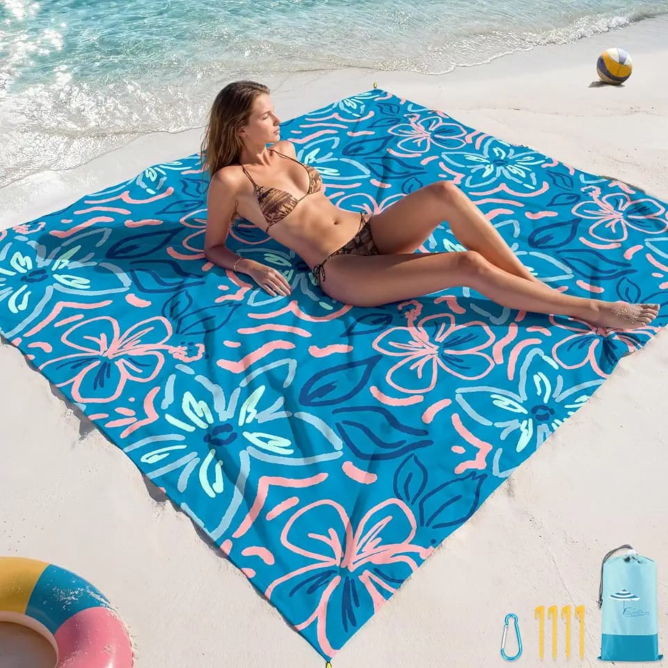 Beach Blanket Sandproof Waterproof Oversized 78"x81"/10'x9' Compact mat