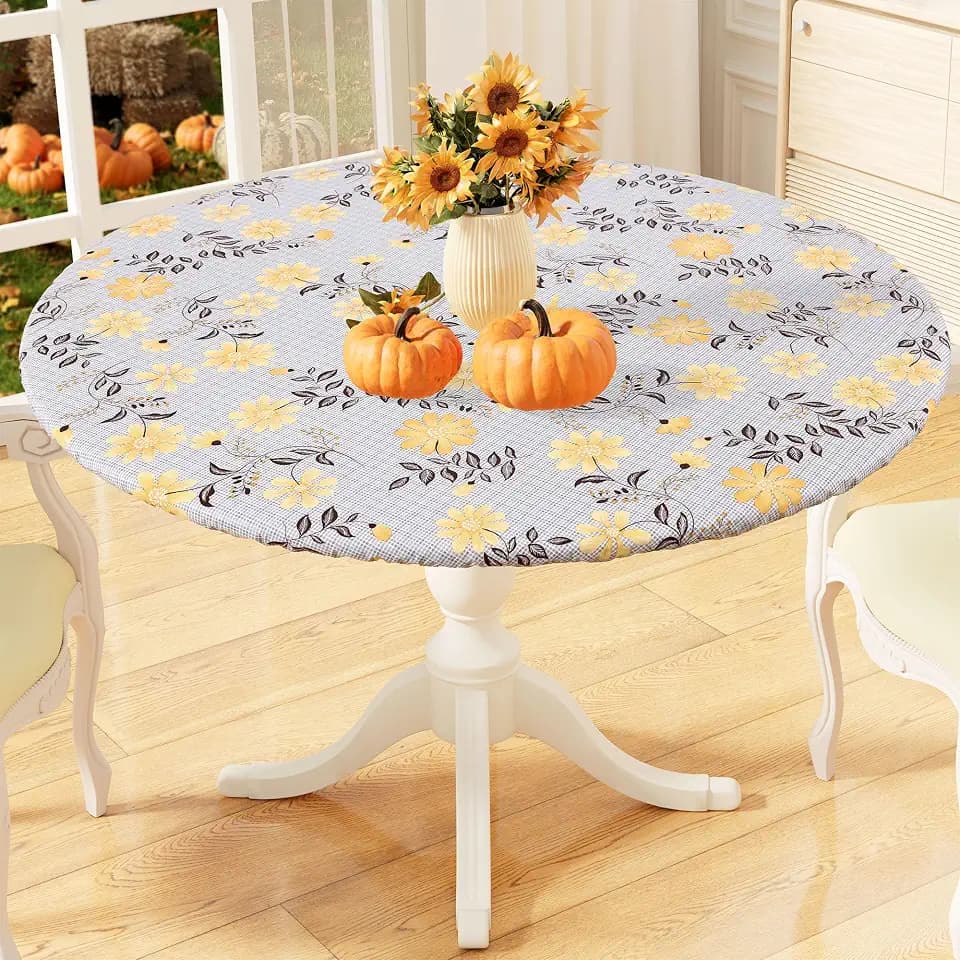 misaya Round Fitted Vinyl Flannel Backed Tablecloth with Elastic Edge