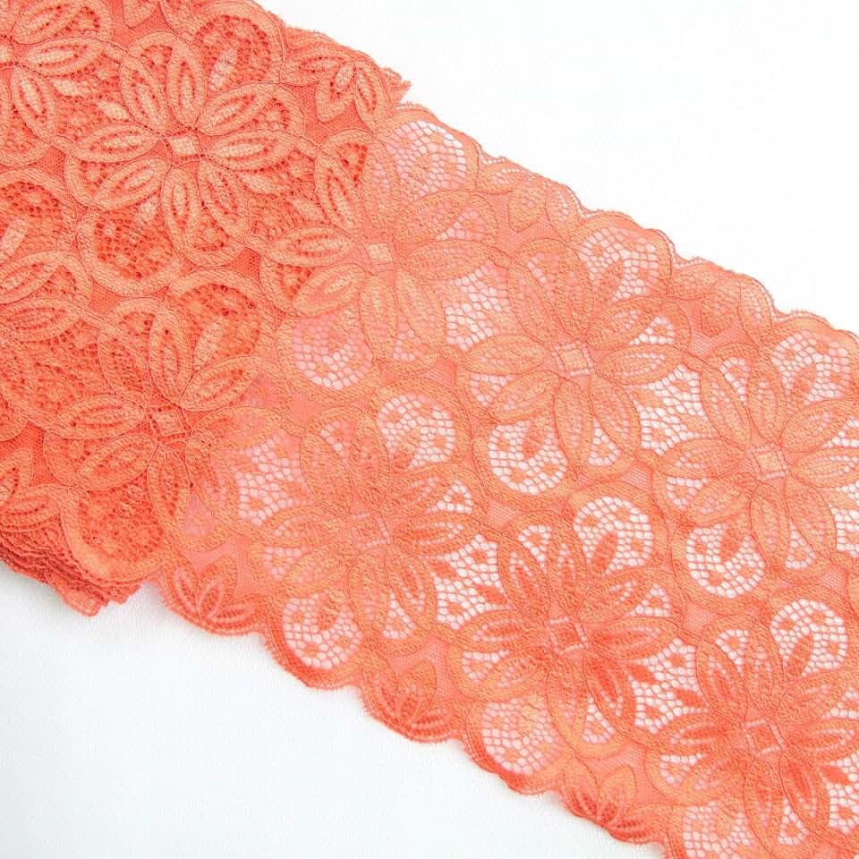 5 Yards Width 7 Inch Vintage Oval Pattern Stretch Lace Trim Fabric Elastic Lace Flowers Ribbon for Garment Craft Embellishment Wedding Garters Baby Shower Table Decorations (Watermelon)