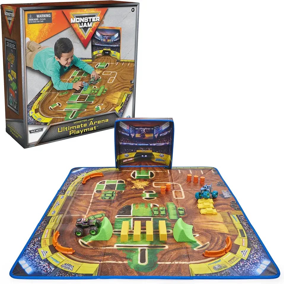 Monster Jam Ultimate Arena Playmat, 2 Trucks & 20 Accessories, 1:64 Scale