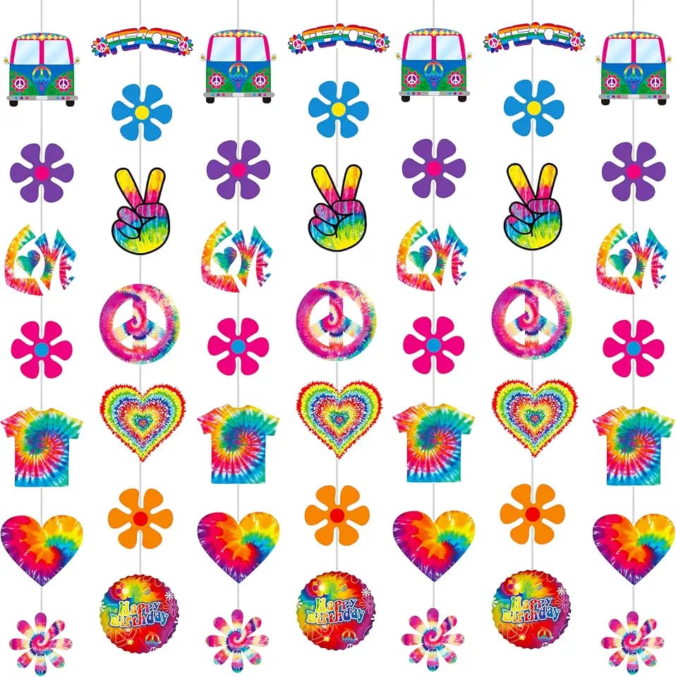 8pcs Tie Dye Party Hanging Garlands Tie Dye Birthday Party Supplies Tie Dye Party Garland Decorations for Art Retro 60s 70s Theme Hippie Carnival Baby Shower Birthday Party Supplies